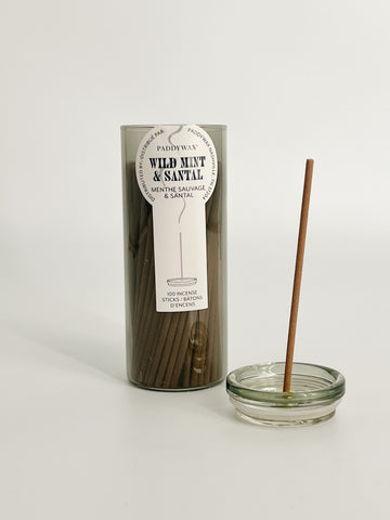 Incense - Wild Mint & Santal, aromatherapy incense sticks container and stick stand.