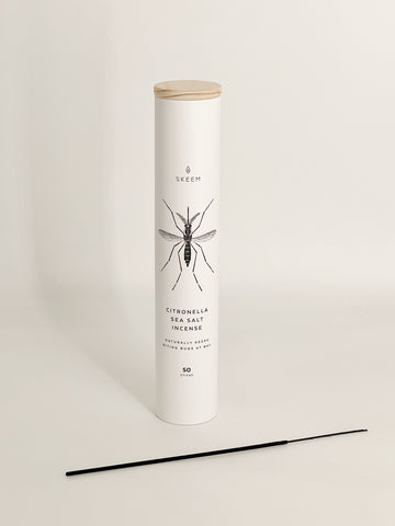 Citronella Incense, an all natural lemongrass incense stick mosquito repellent, front side.