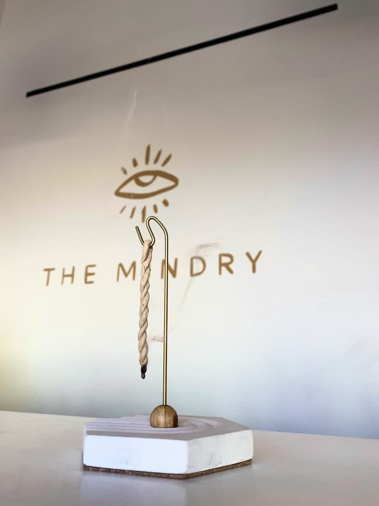 The Mindry video featuring Hexahedron Concrete Incense Burner showing use with rope style incense.